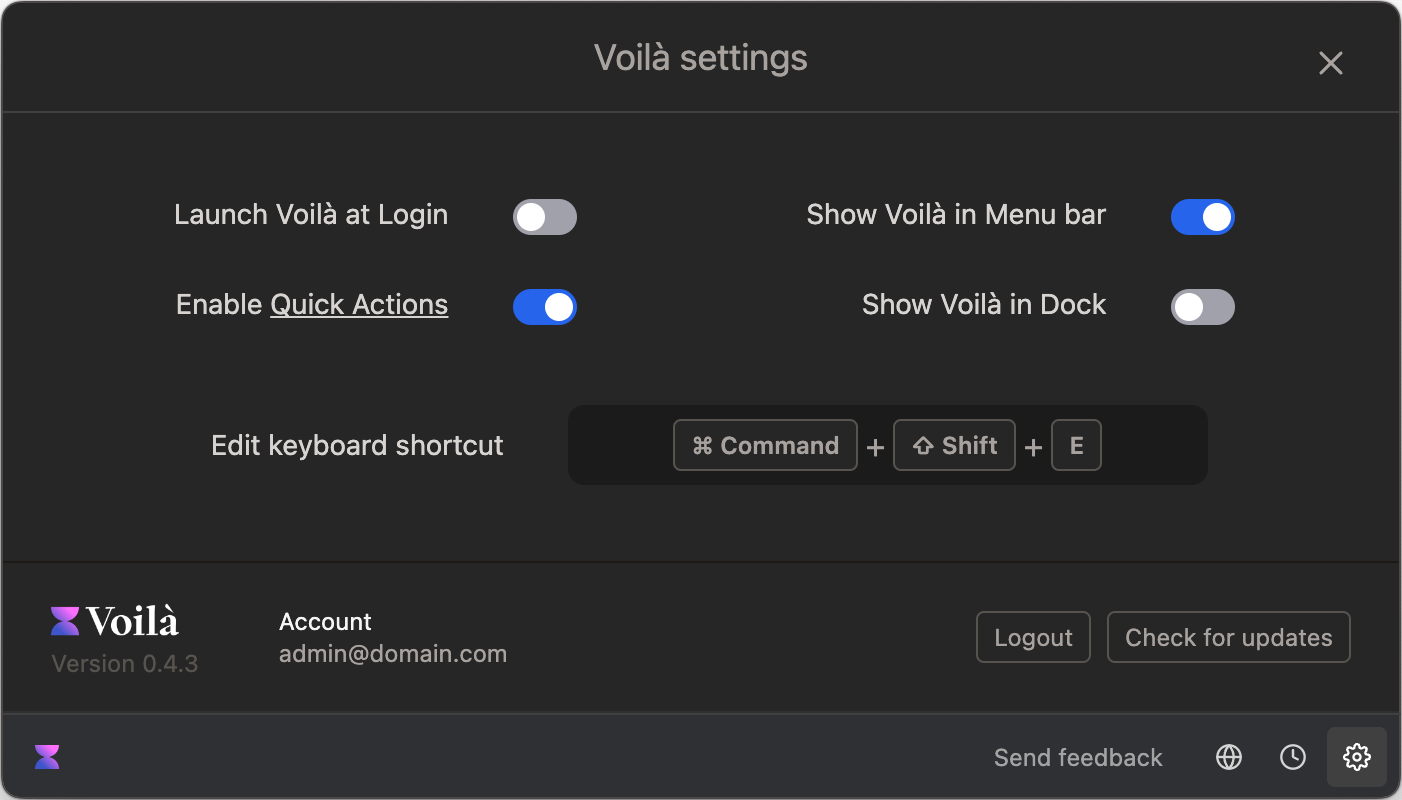 How to enable or disable quick actions in the Desktop app